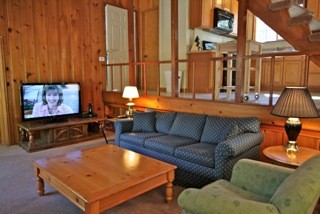 living room view with kitchen in background
