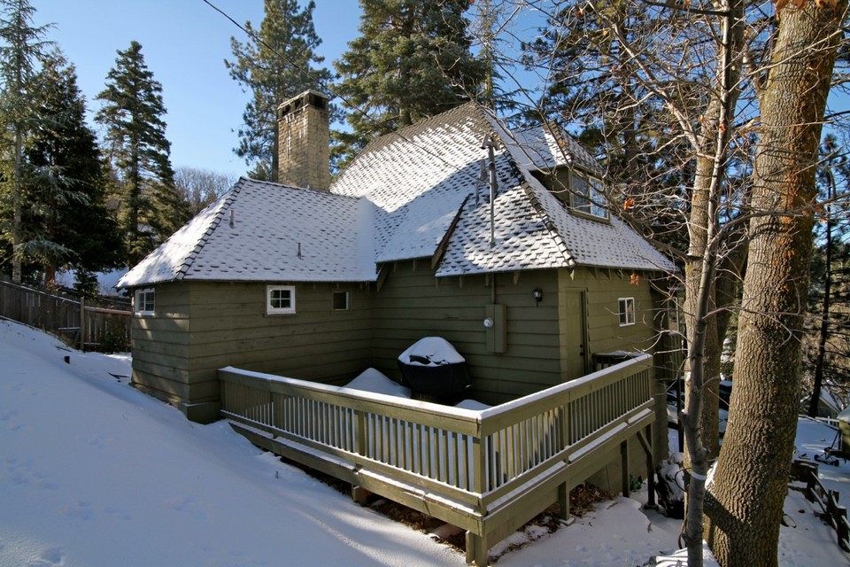 view from backyard toward cabin & deck