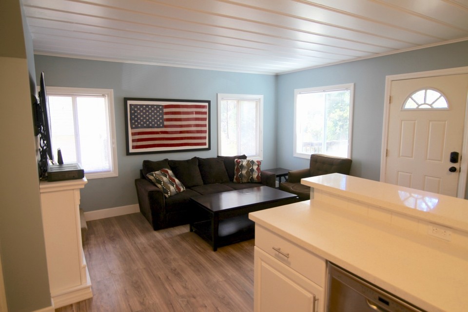 view toward family room from kitchen